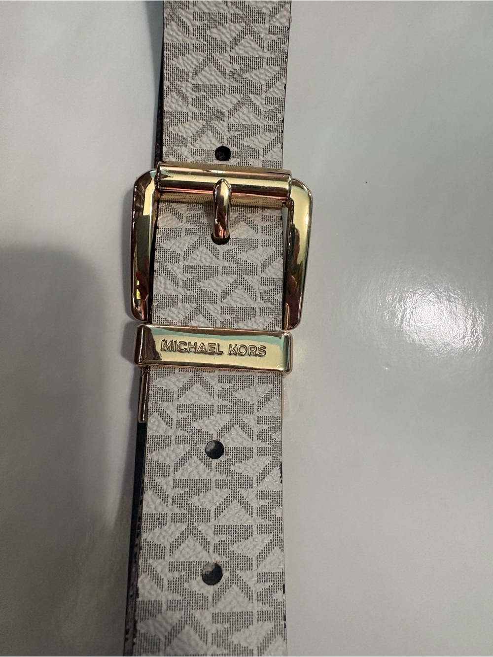 Michael Kors Reversible Monogram Belt with Gold Buckle